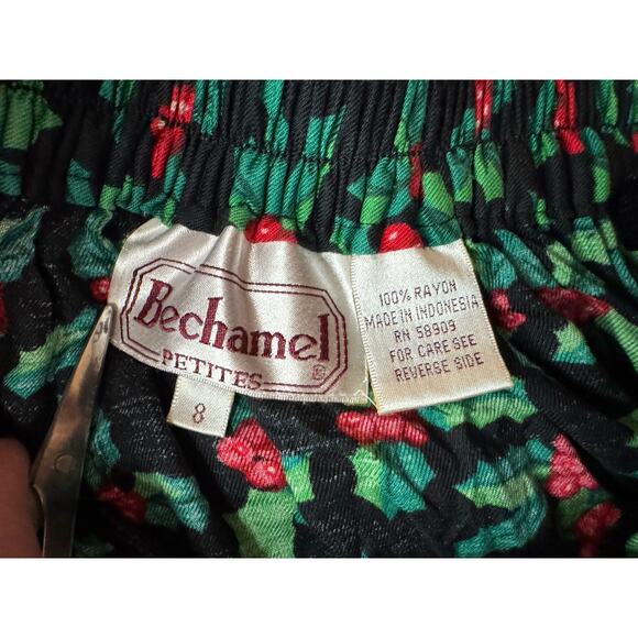 Vintage Bechamel Size 8 Petite 8P Christmas Holiday Stretch Skirt Holly Print - Picture 7 of 9